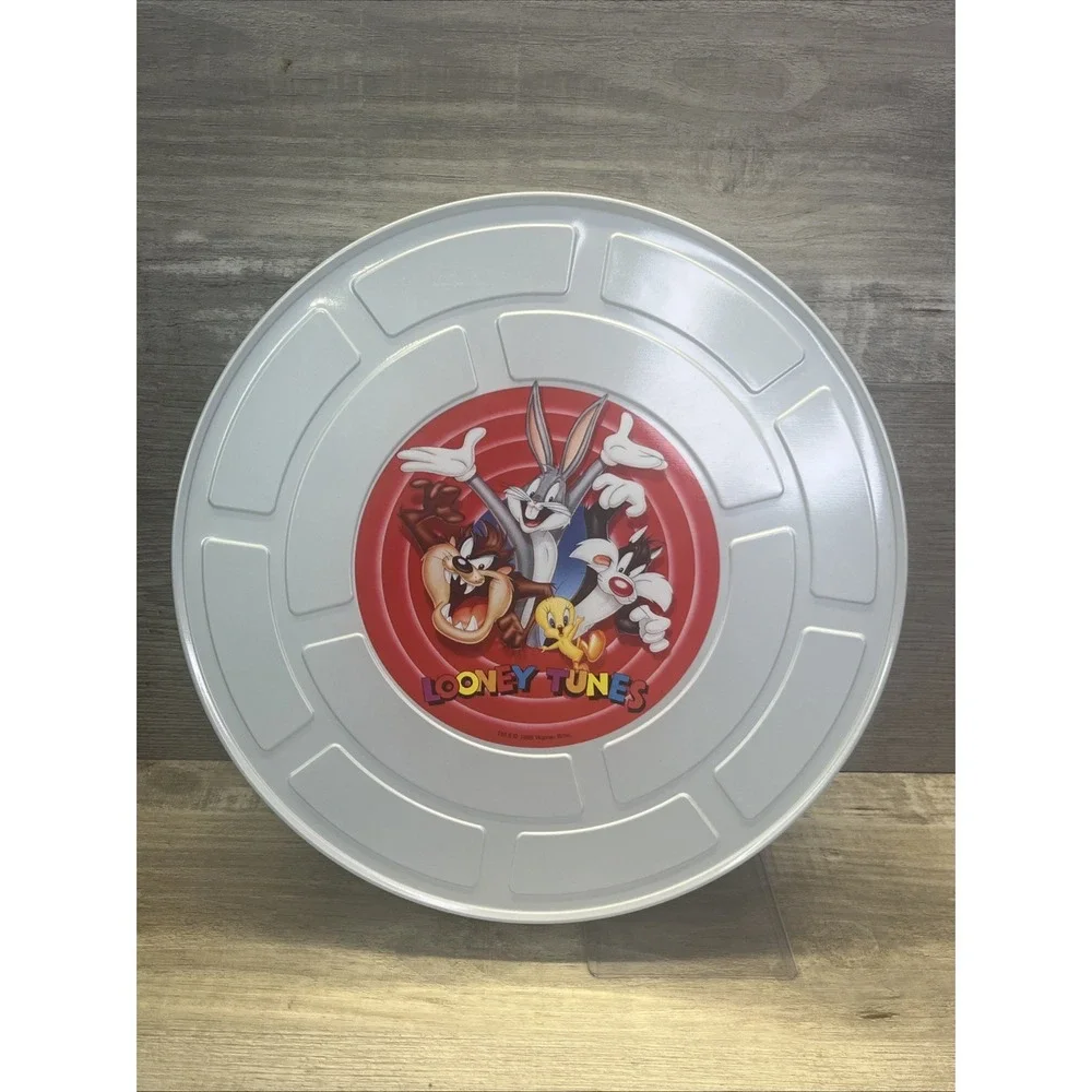 Looney Tunes Vtg Collectible Round Film Tin Canister Bugs Bunny Taz Twitty Bird